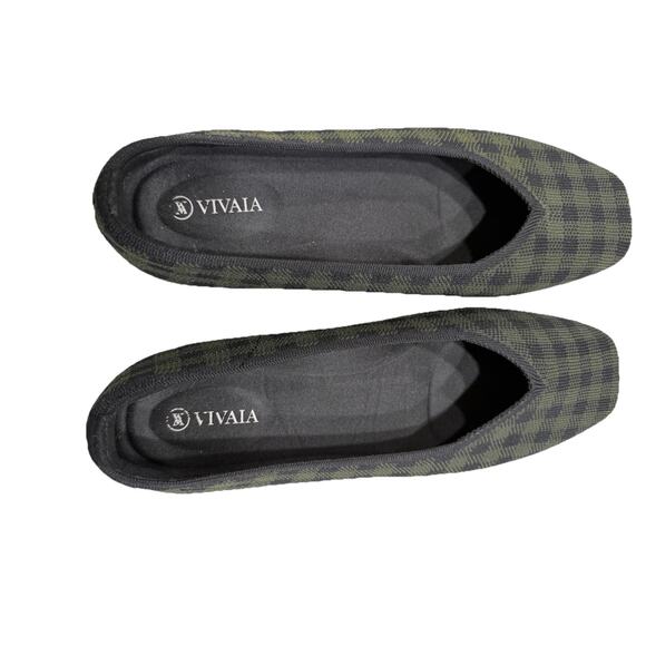 VIVAIA Margot 2.0 Square-Toe V-Cut Flats - Women's EU 42 US 10.5-11 Olive Plaid - Picture 2 of 8